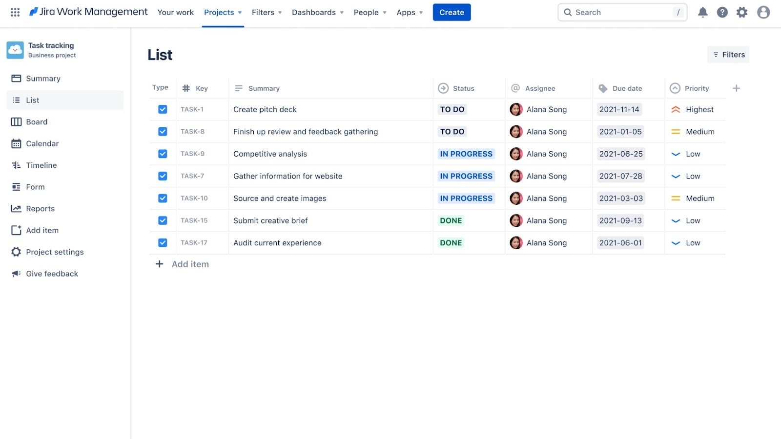 Jira’s task management, with a sidebar of a list of views&nbsp;