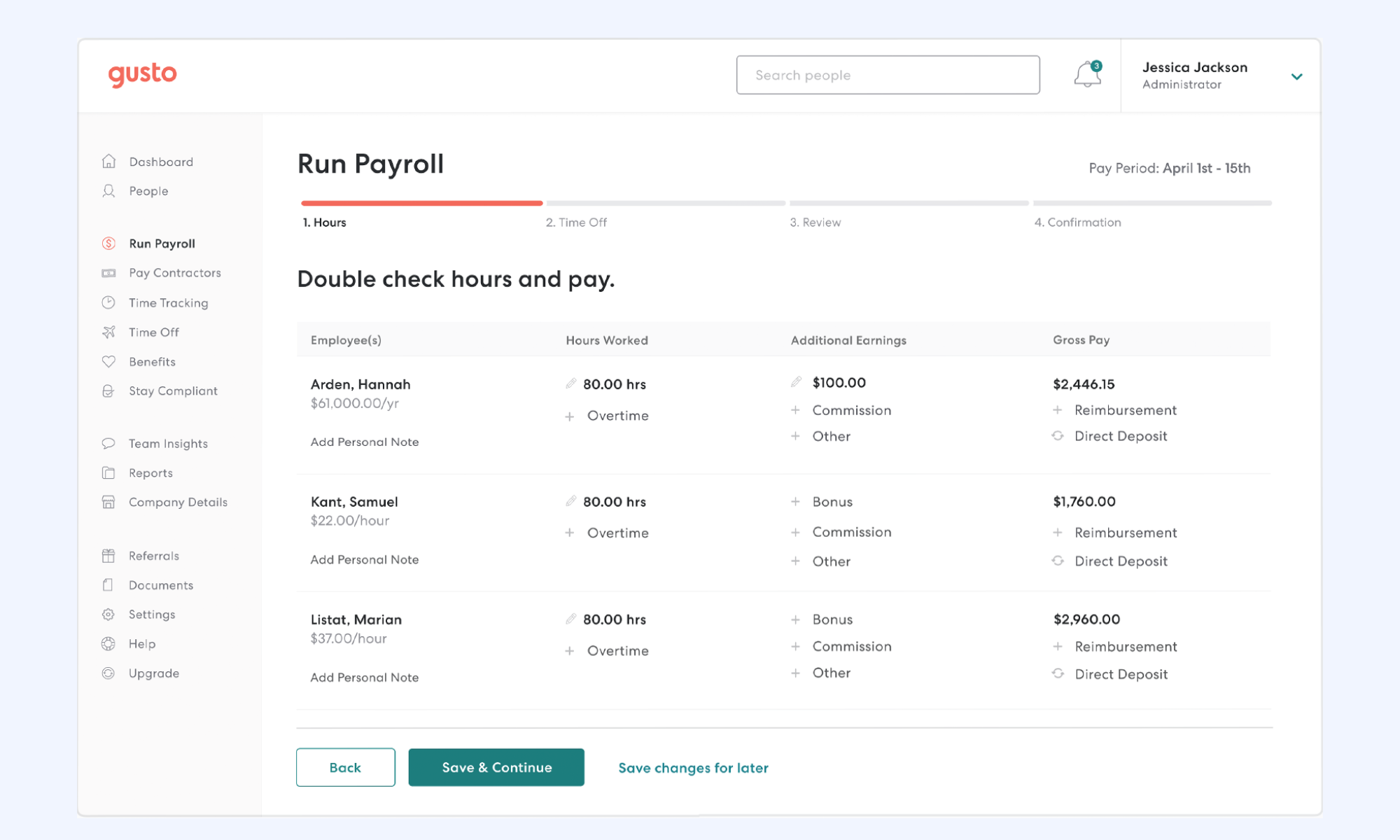 Gusto payroll software for HR departments