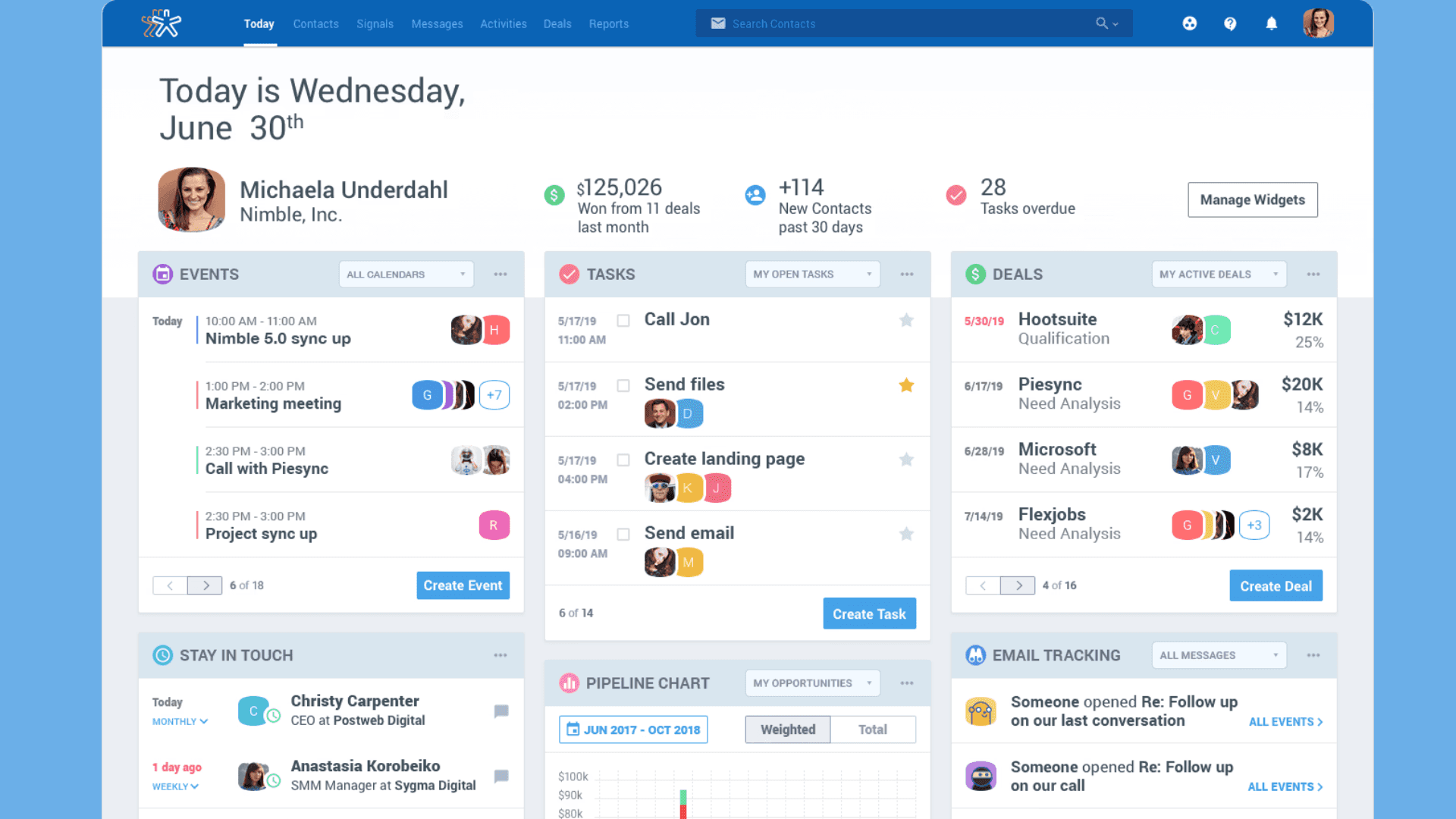 Events, tasks, deals and more in Nimble