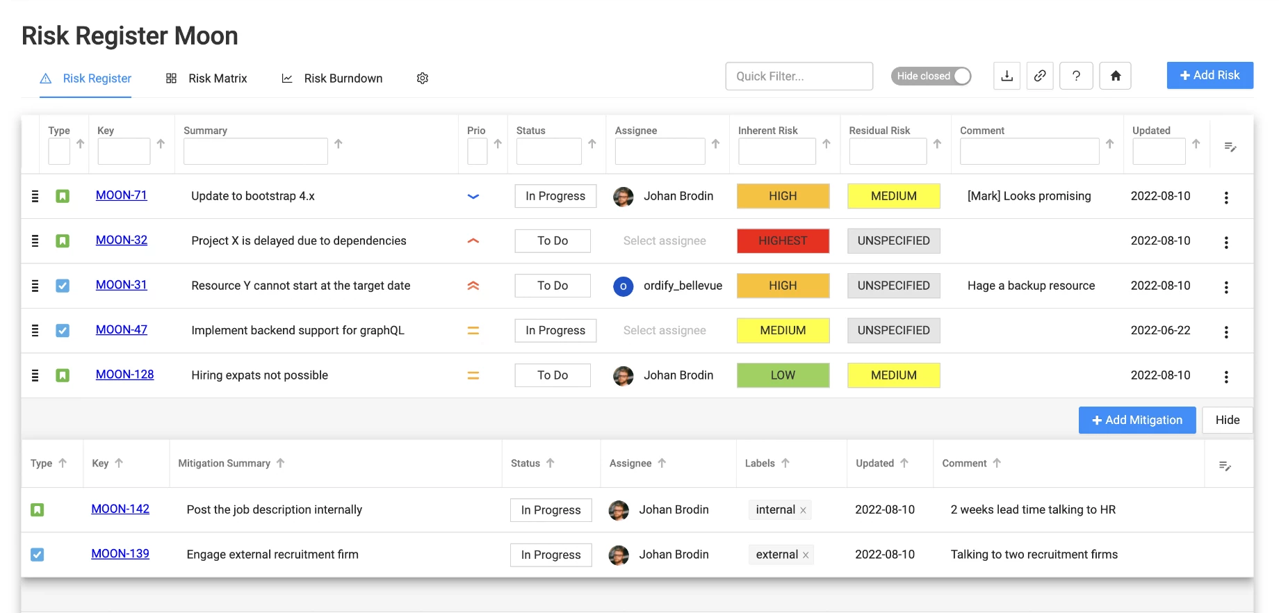 Risk management on Confluence