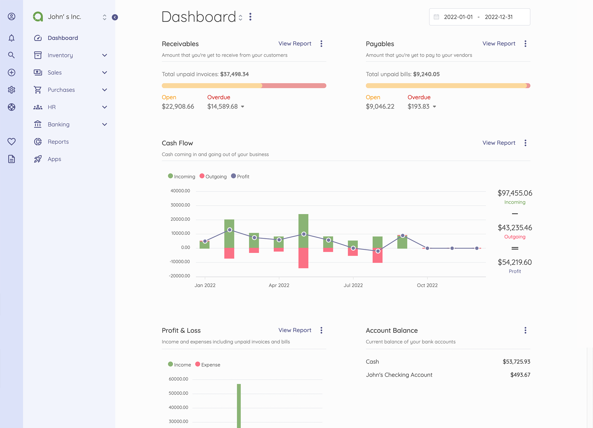 Open-source cloud accounting tool interface