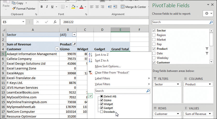 Analyzing data with filters and pivot tables