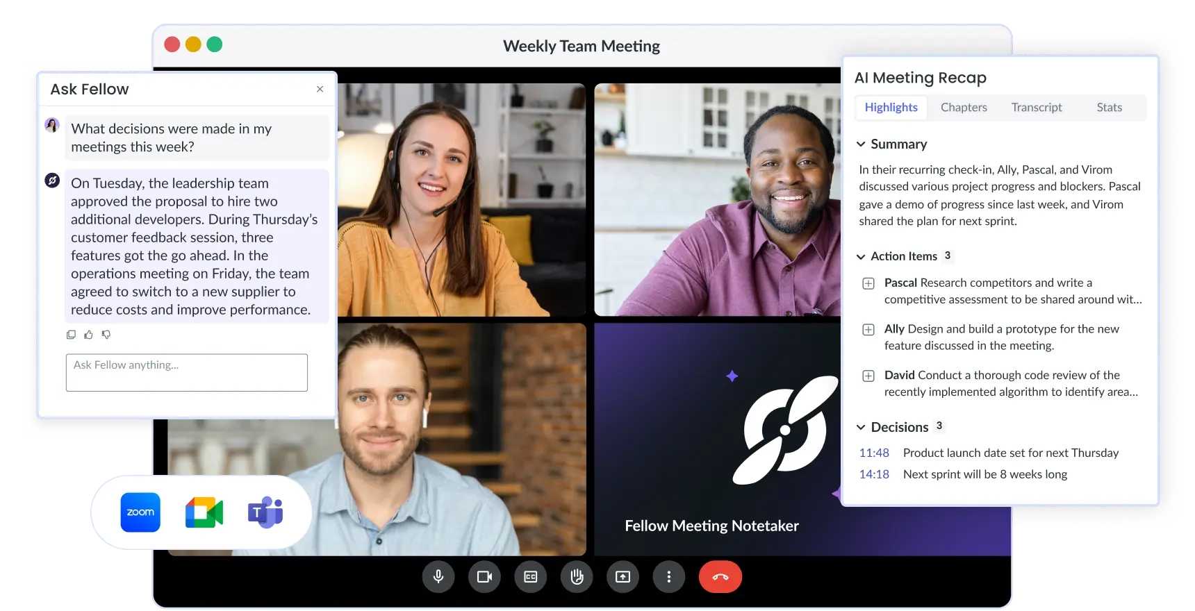 Fellow collaborative meeting agenda with AI notes and action items