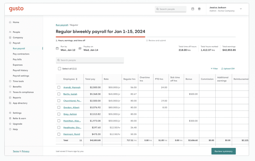 Gusto’s payroll management