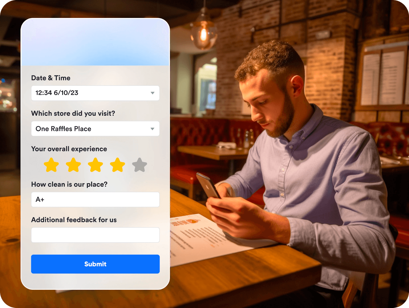Image of a customer providing restaurant feedback in Lark Forms