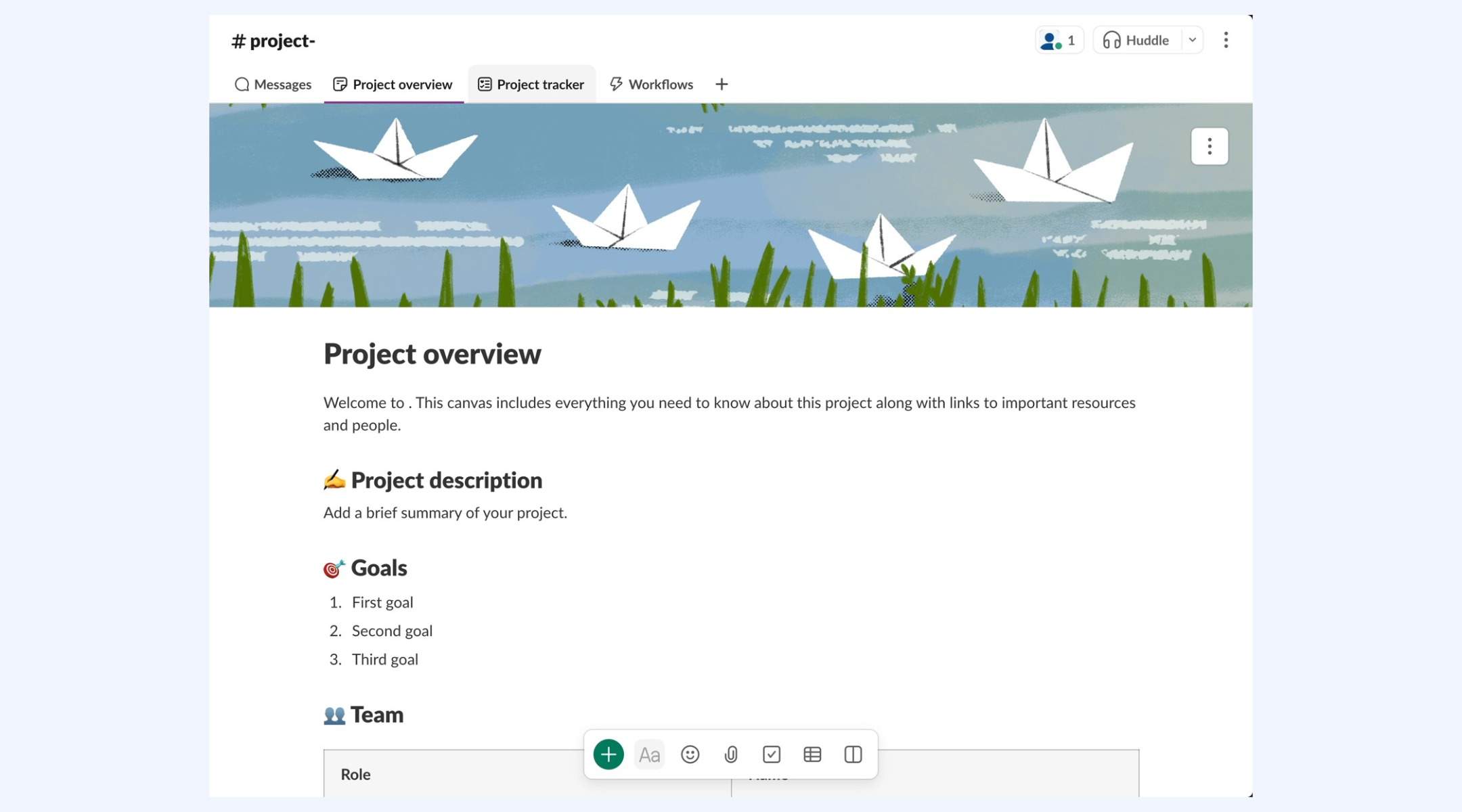 Slack for project tracking template