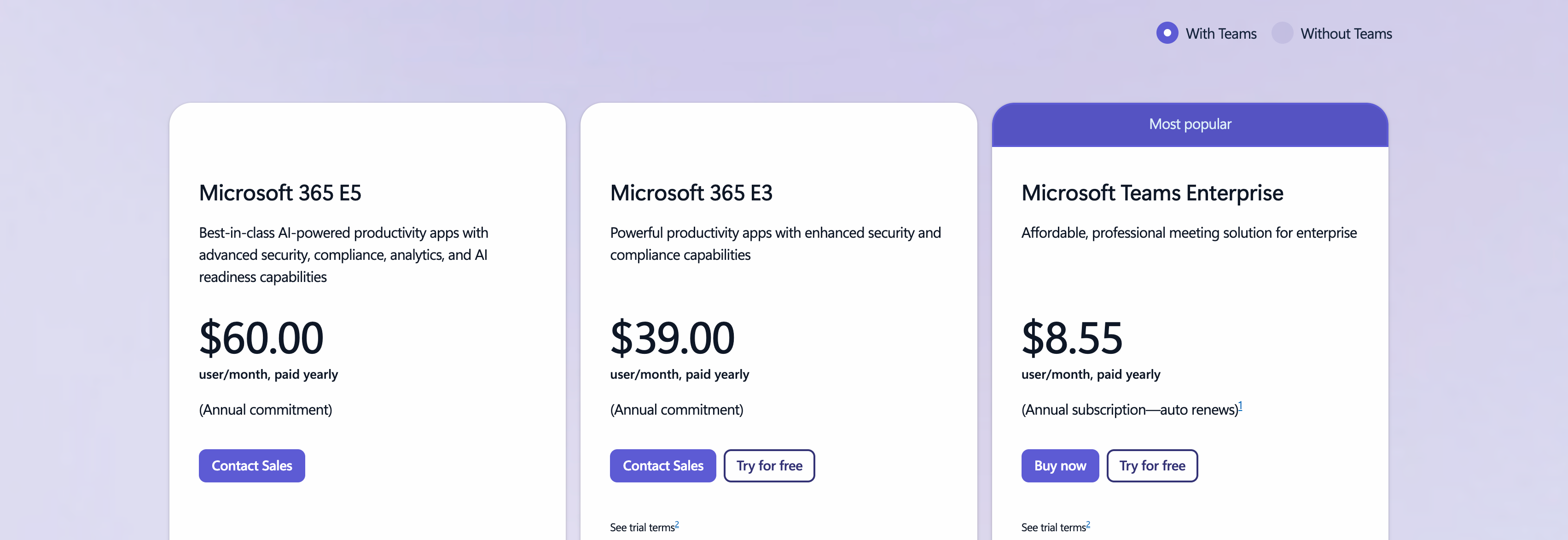 Microsoft Team's newest pricing for Enterprise plans effective as of July 2026