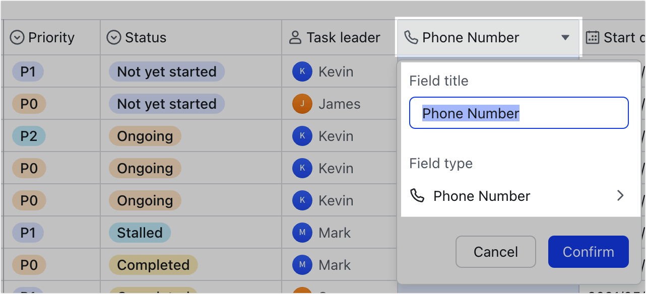 Use phone number fields in Base