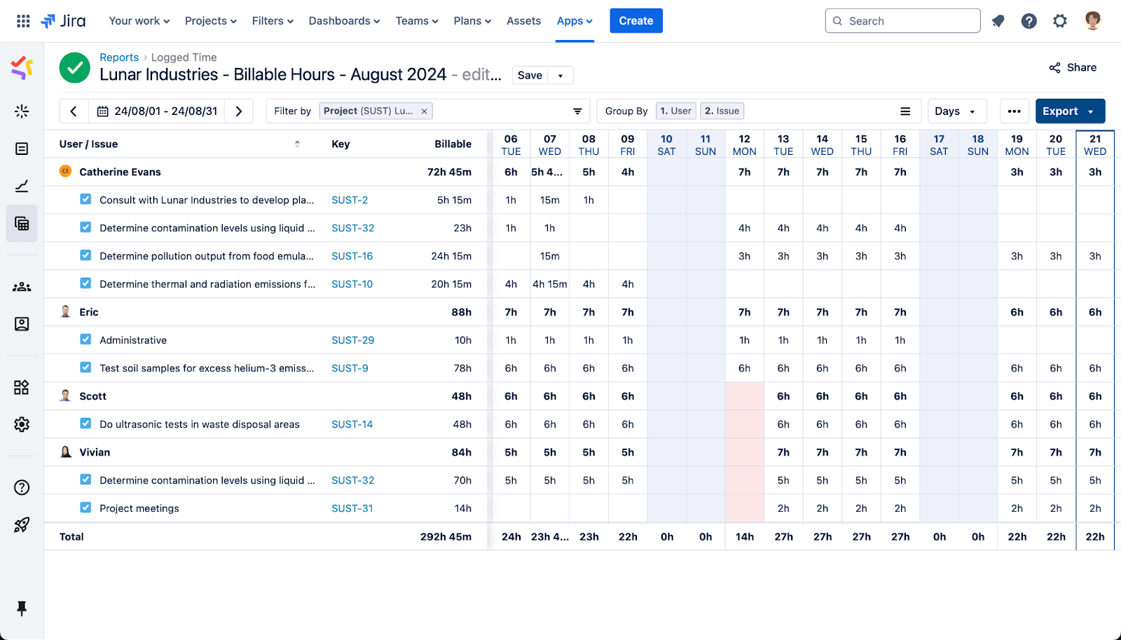 timesheet in Jira