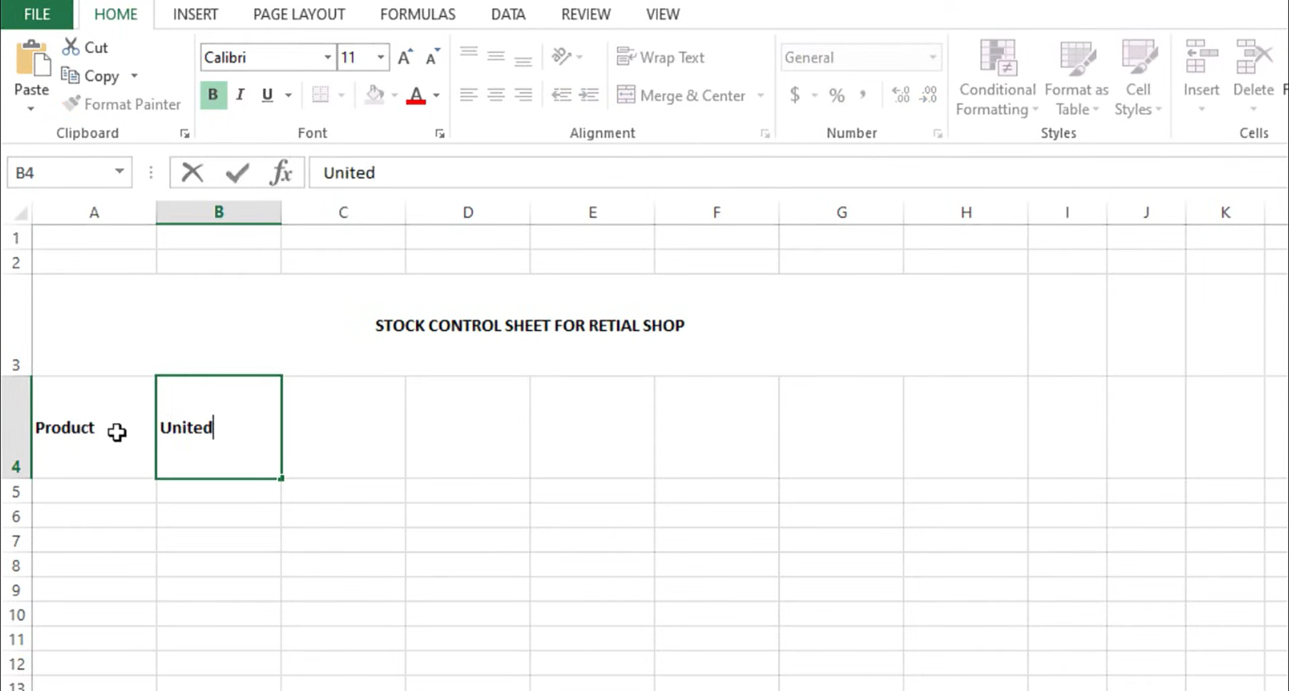 stock management in Excel spreadsheets