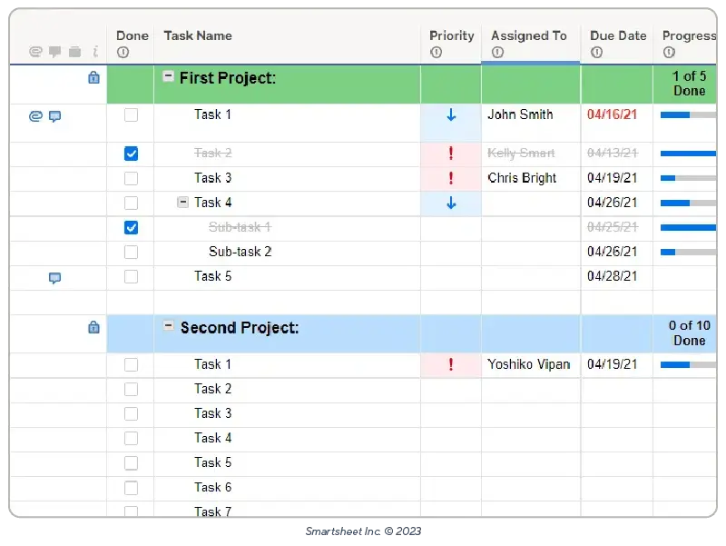 Project task list template