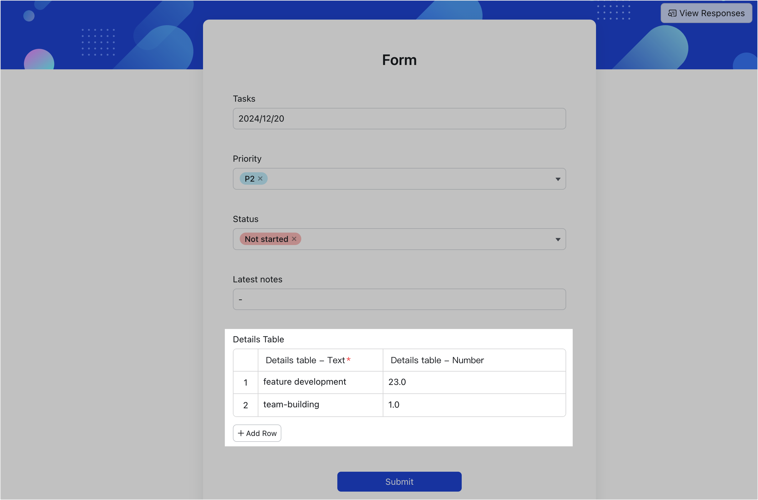 Use the Details Table question in form view