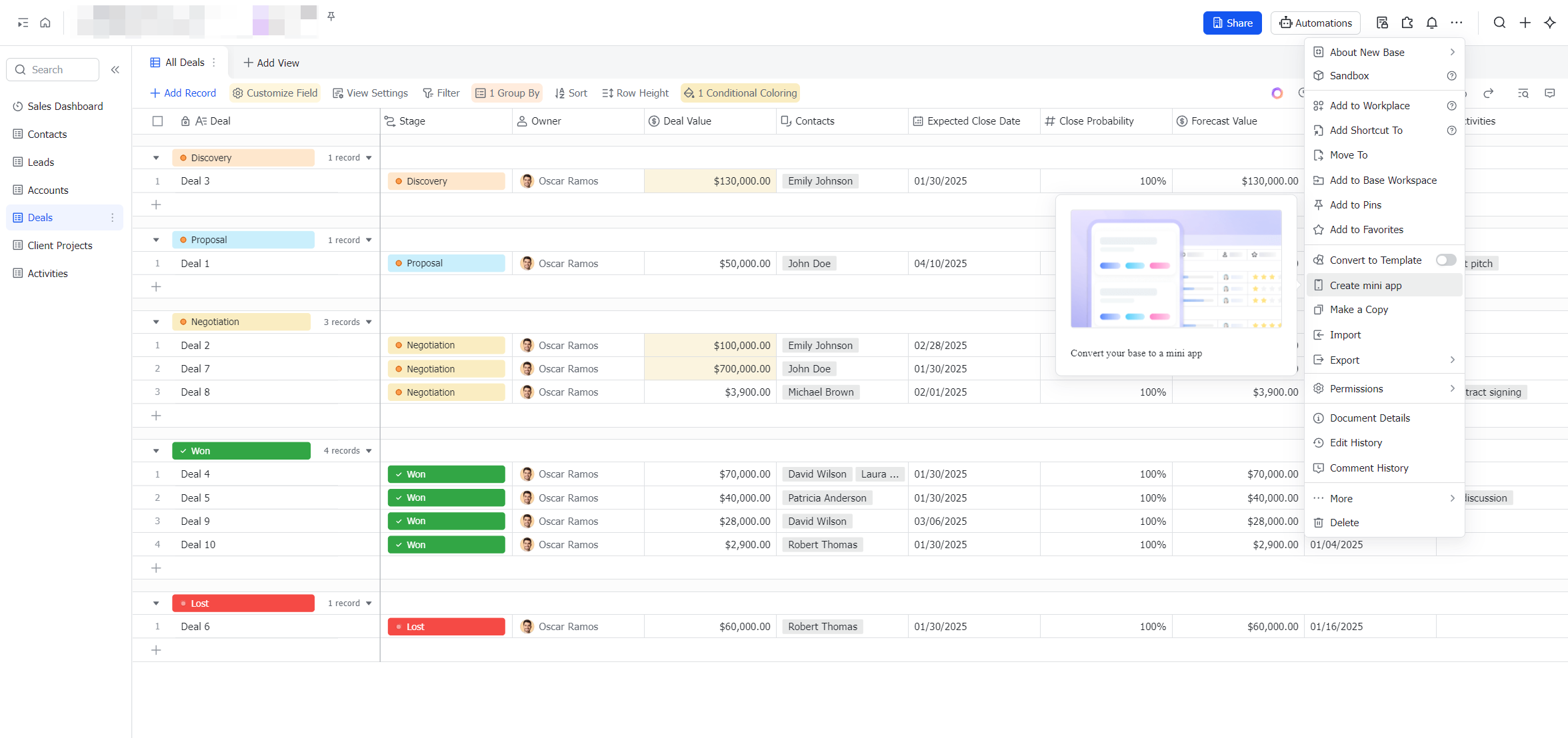 Lark Base automates CRM data syncing