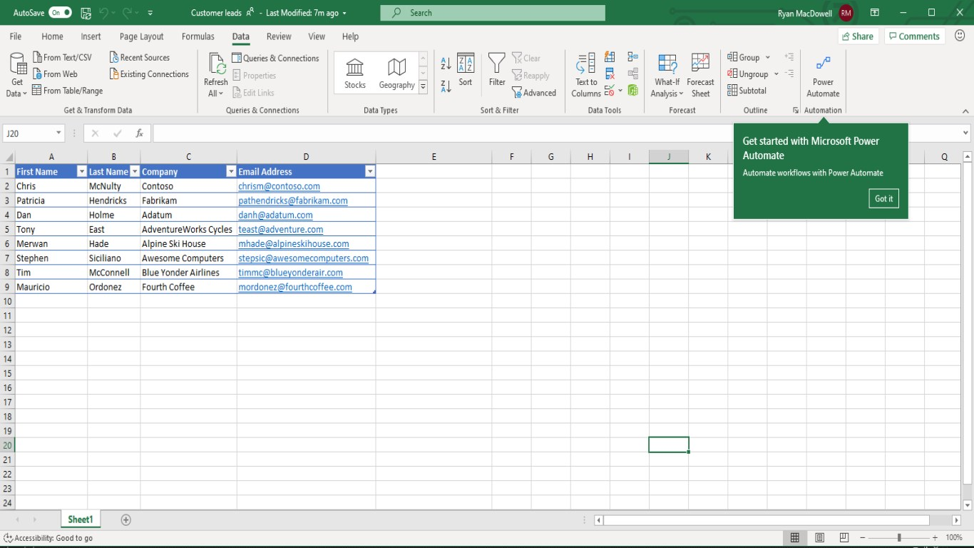 Microsoft Power Automate for Excel automation