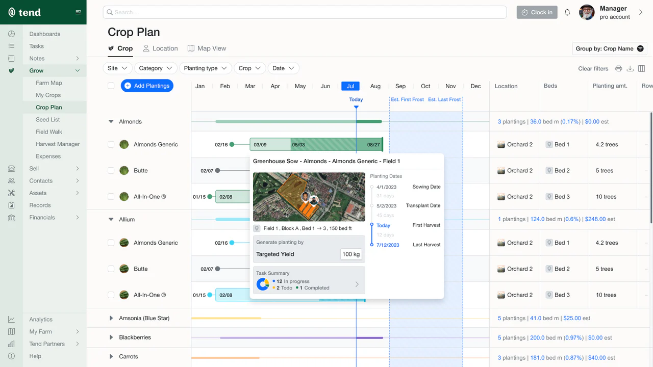 Tend crop planning and farm workflow software