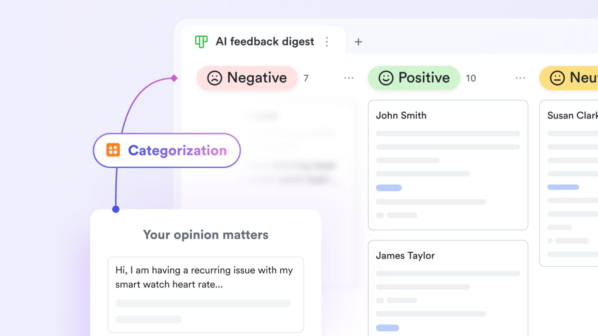 AI automatically categorizes feedback by sentiment in a customer relationship management system software