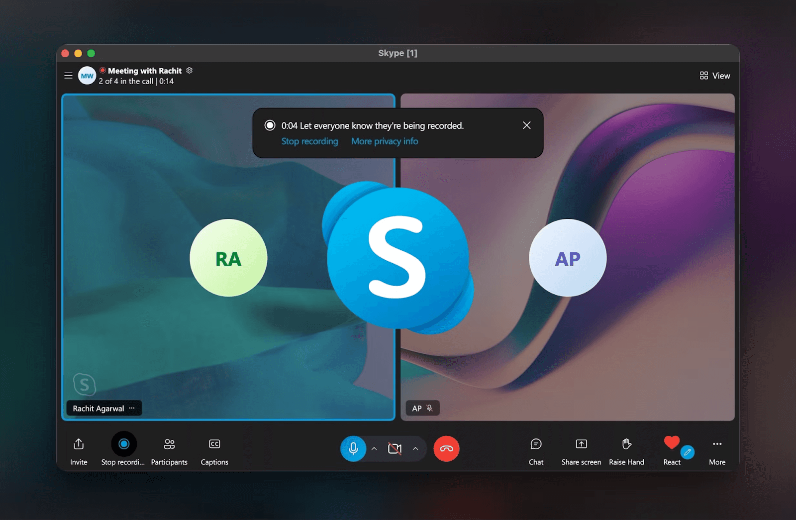 Skype audio conferencing interface