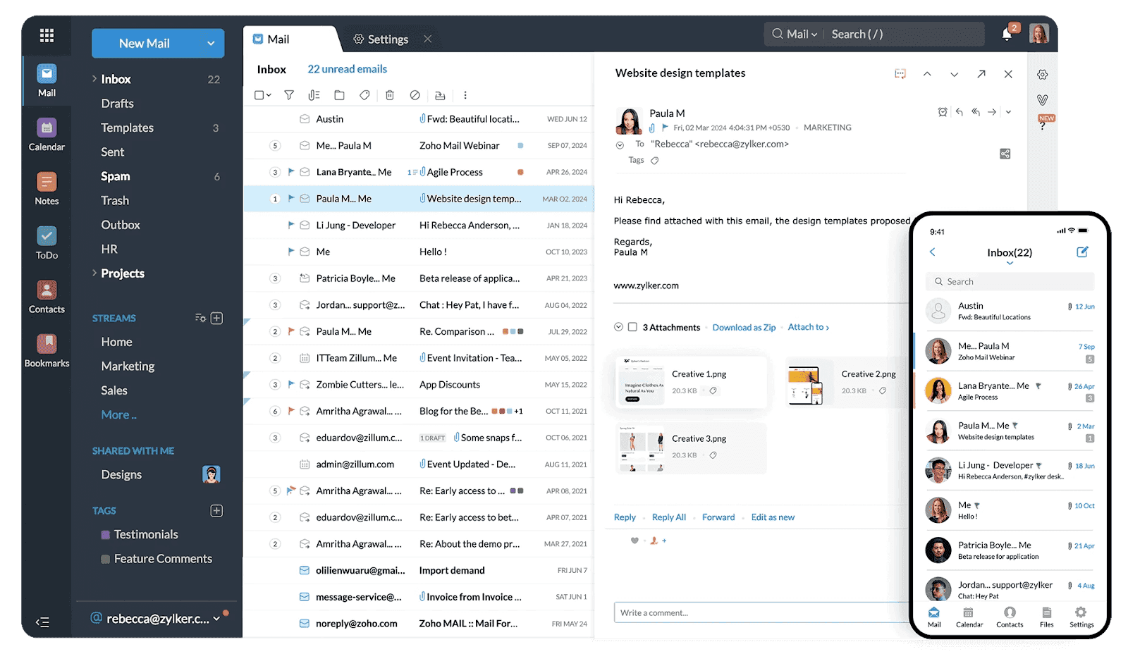 Interface of Zoho Mail