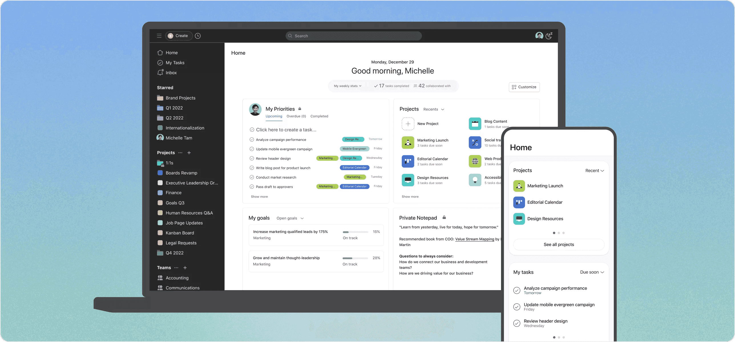 Asana's desktop and mobile apps
