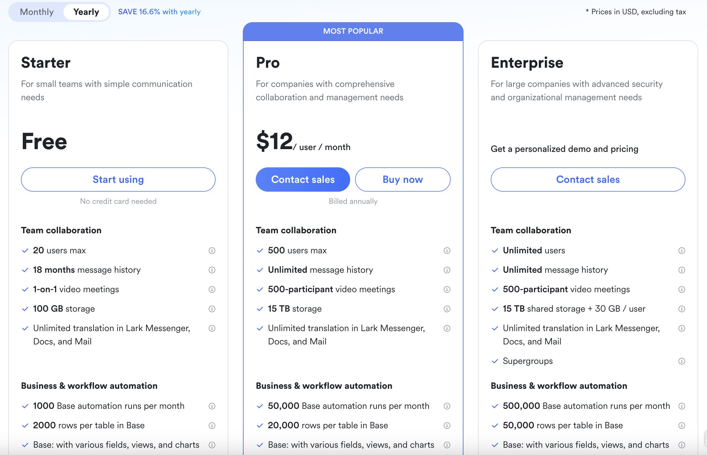 Lark pricing plans