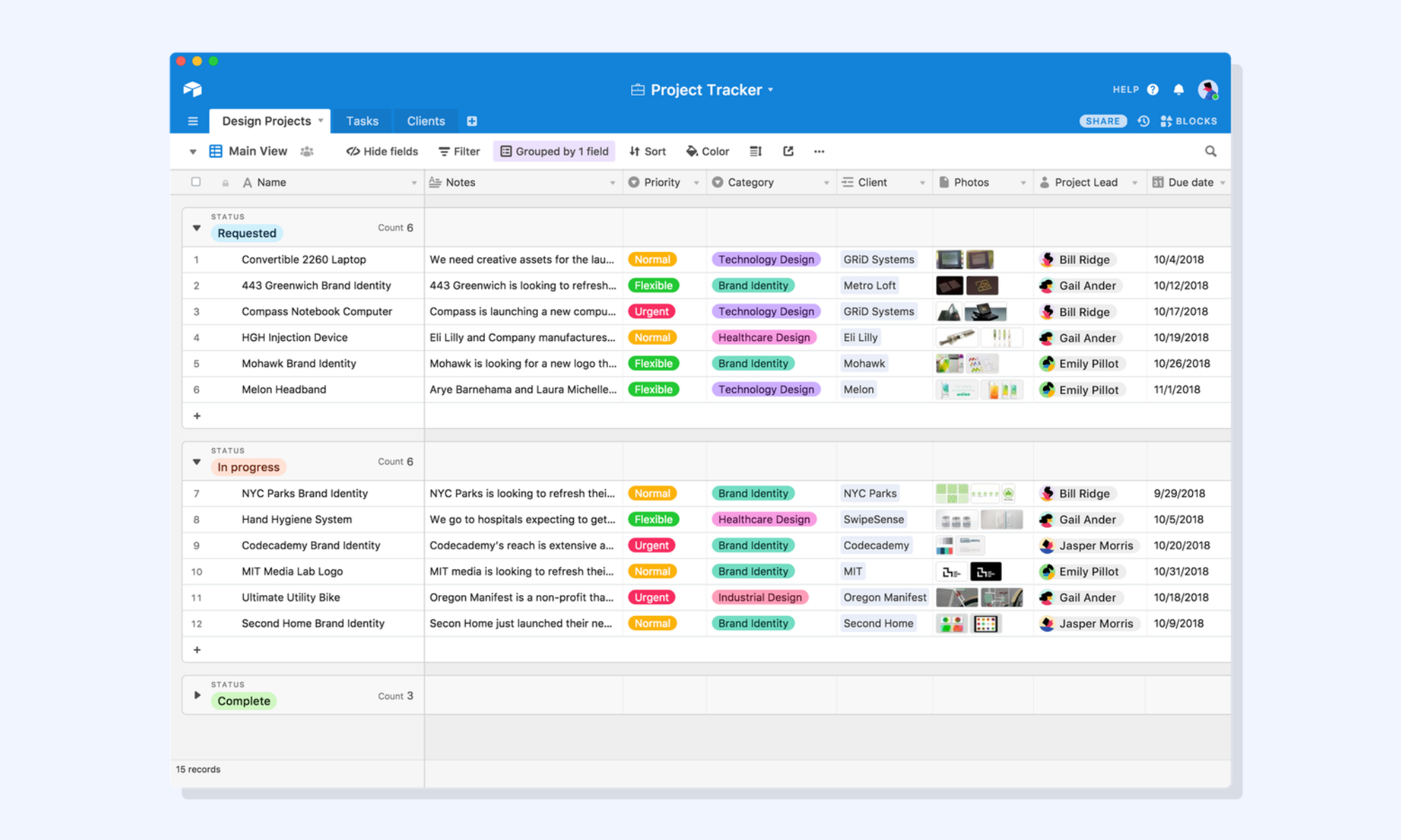 Airtable database-driven online project management tool for structured workflows