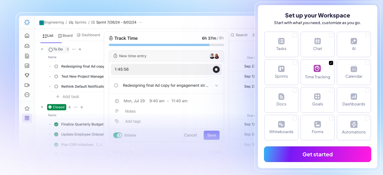Clickup supports project progress tracking