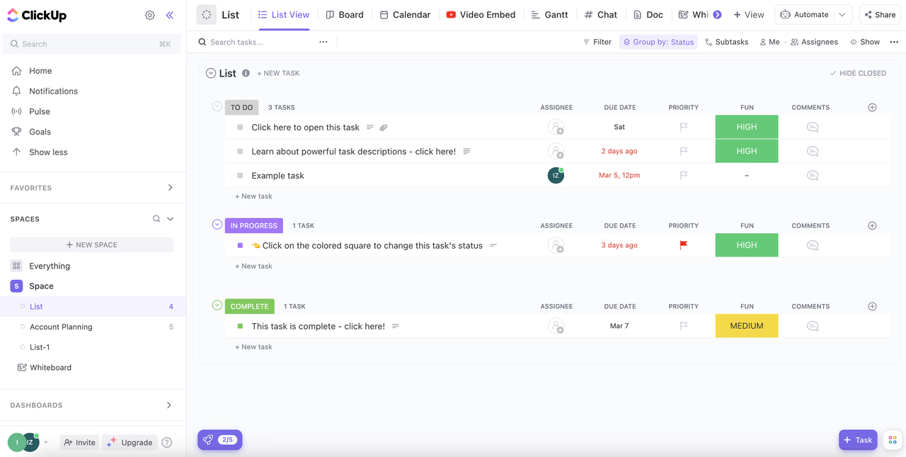 ClickUp task management