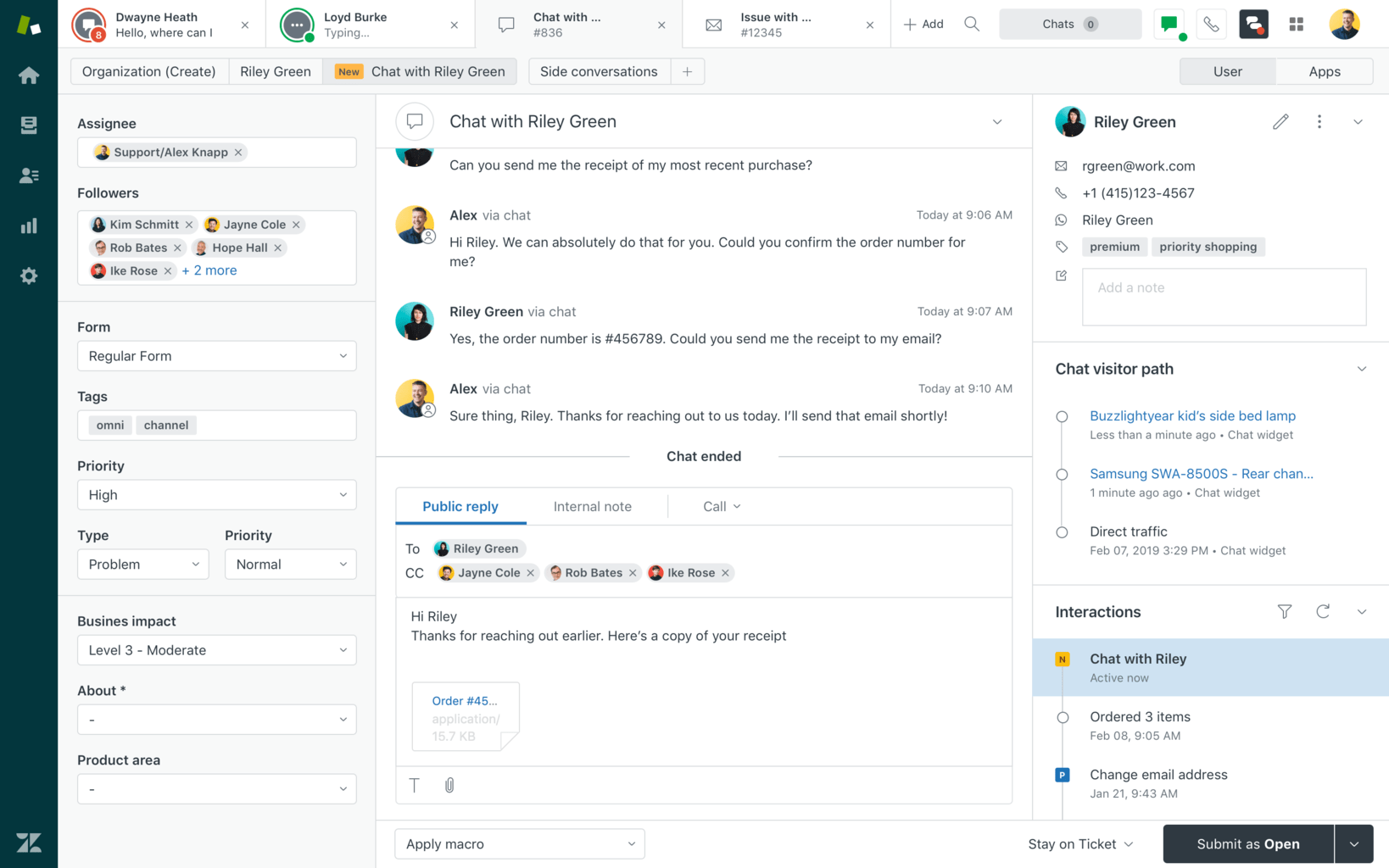 The interface of Zendesk