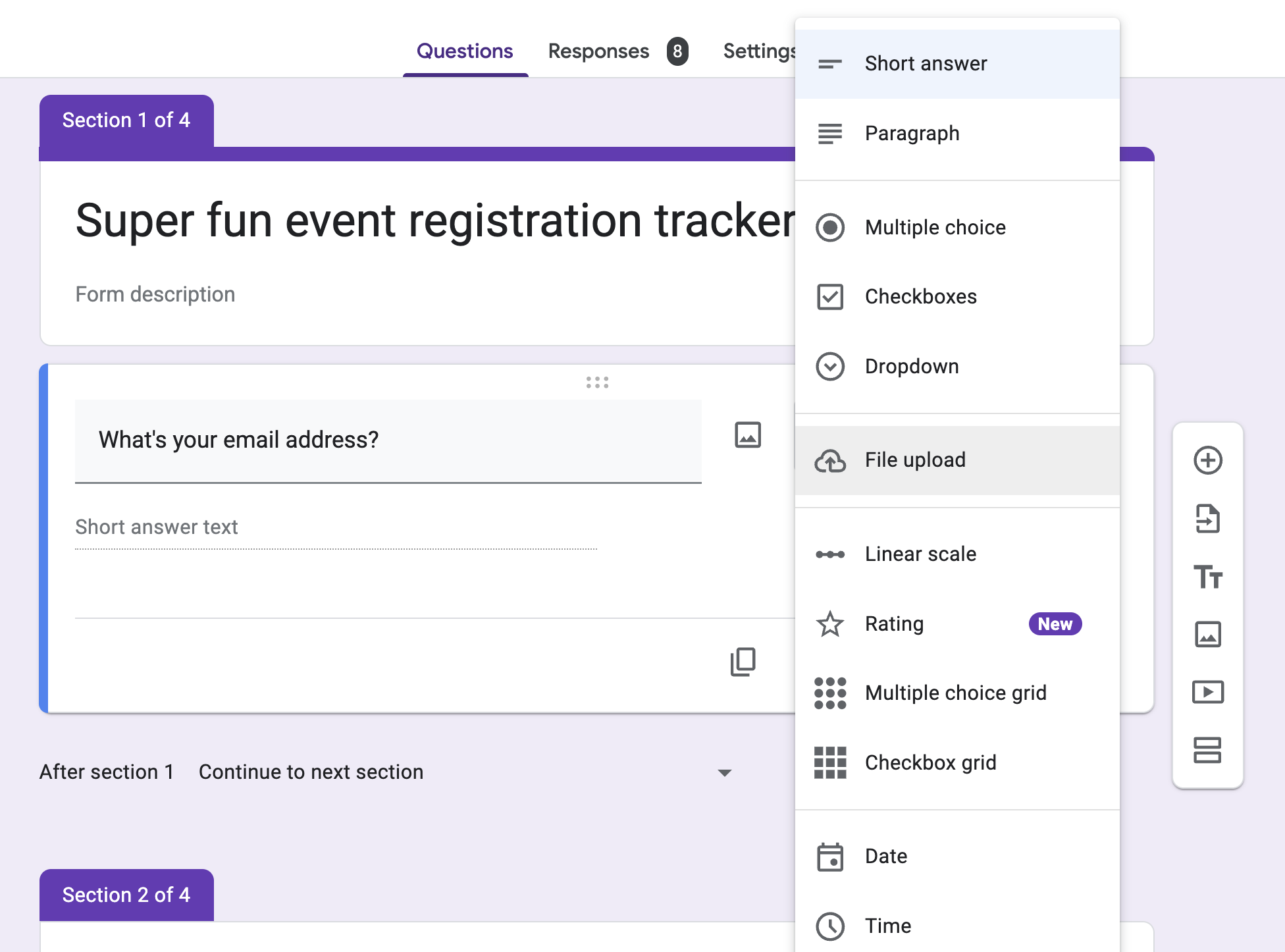Google Forms question types