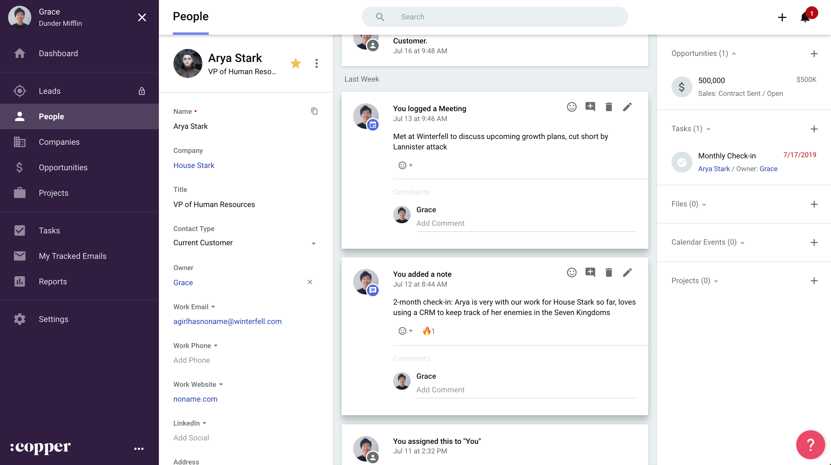 Copper CRM dashboard integrated with Google Workspace