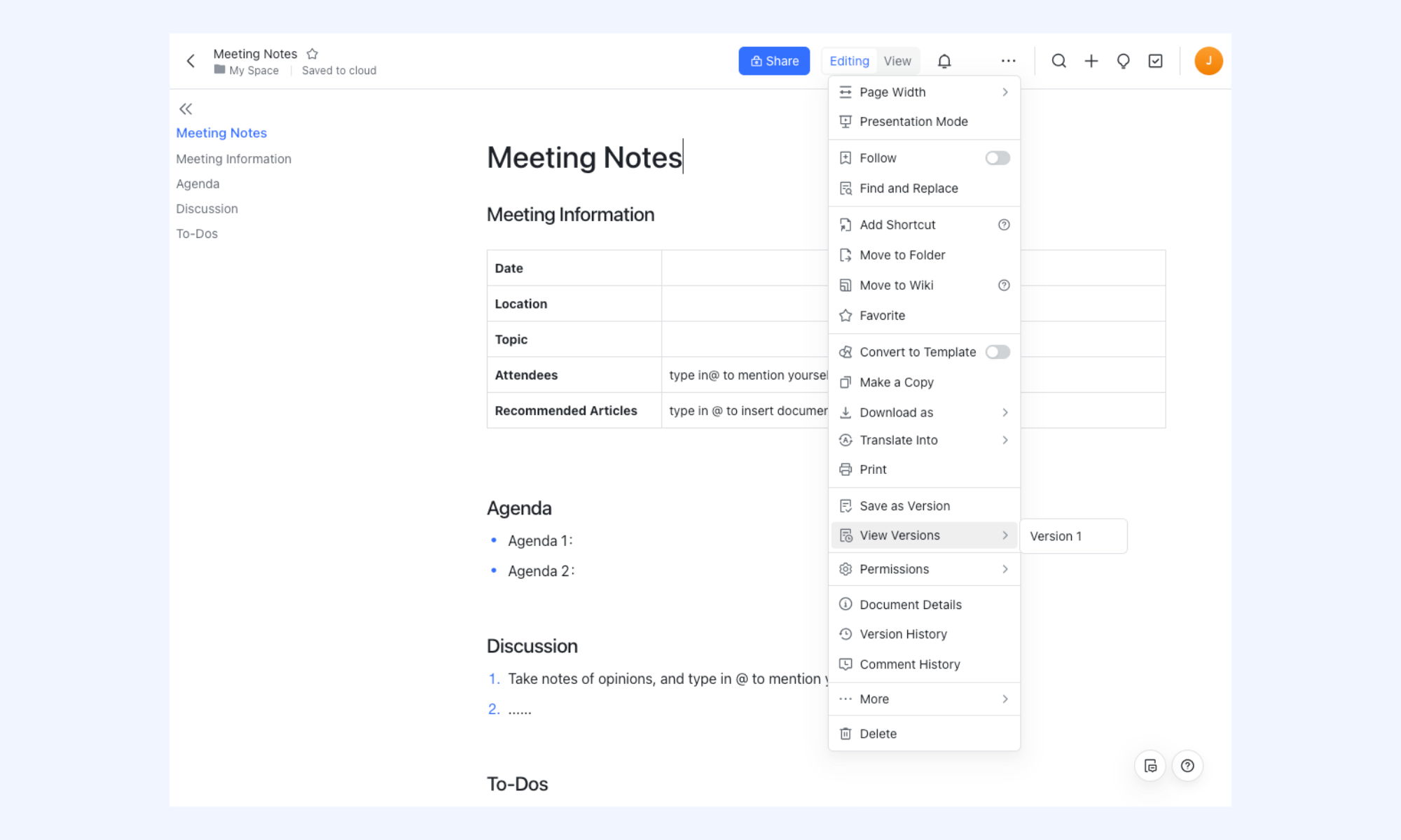 Lark includes robust version management
