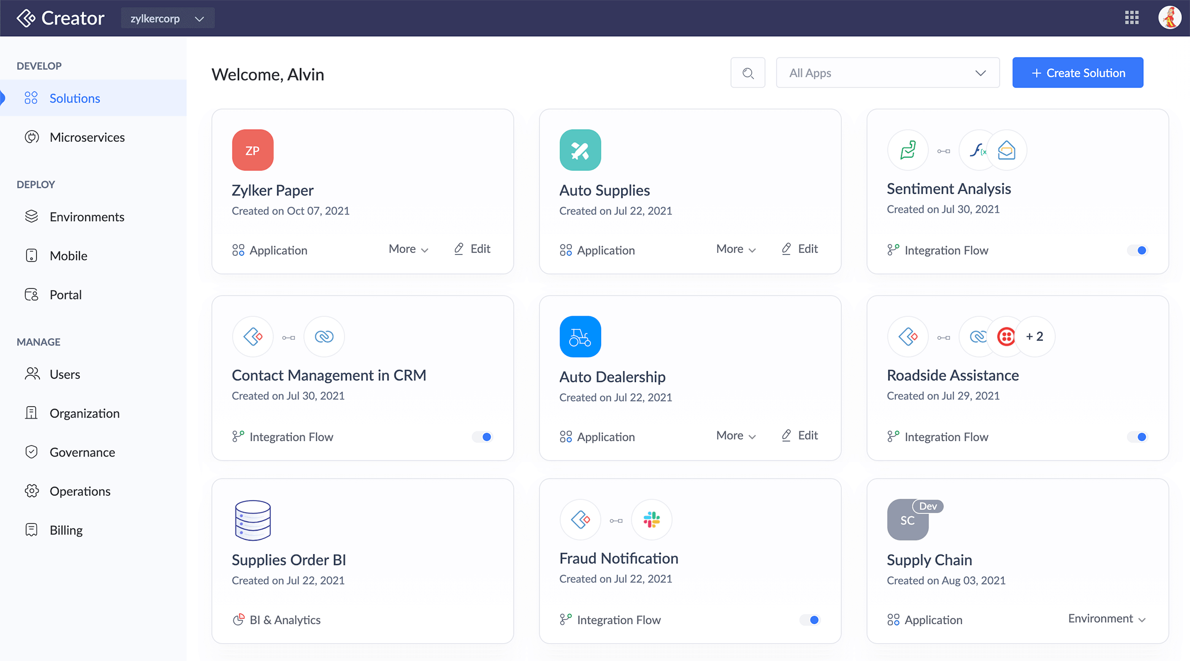 Zoho Creator low-code workflow management tool