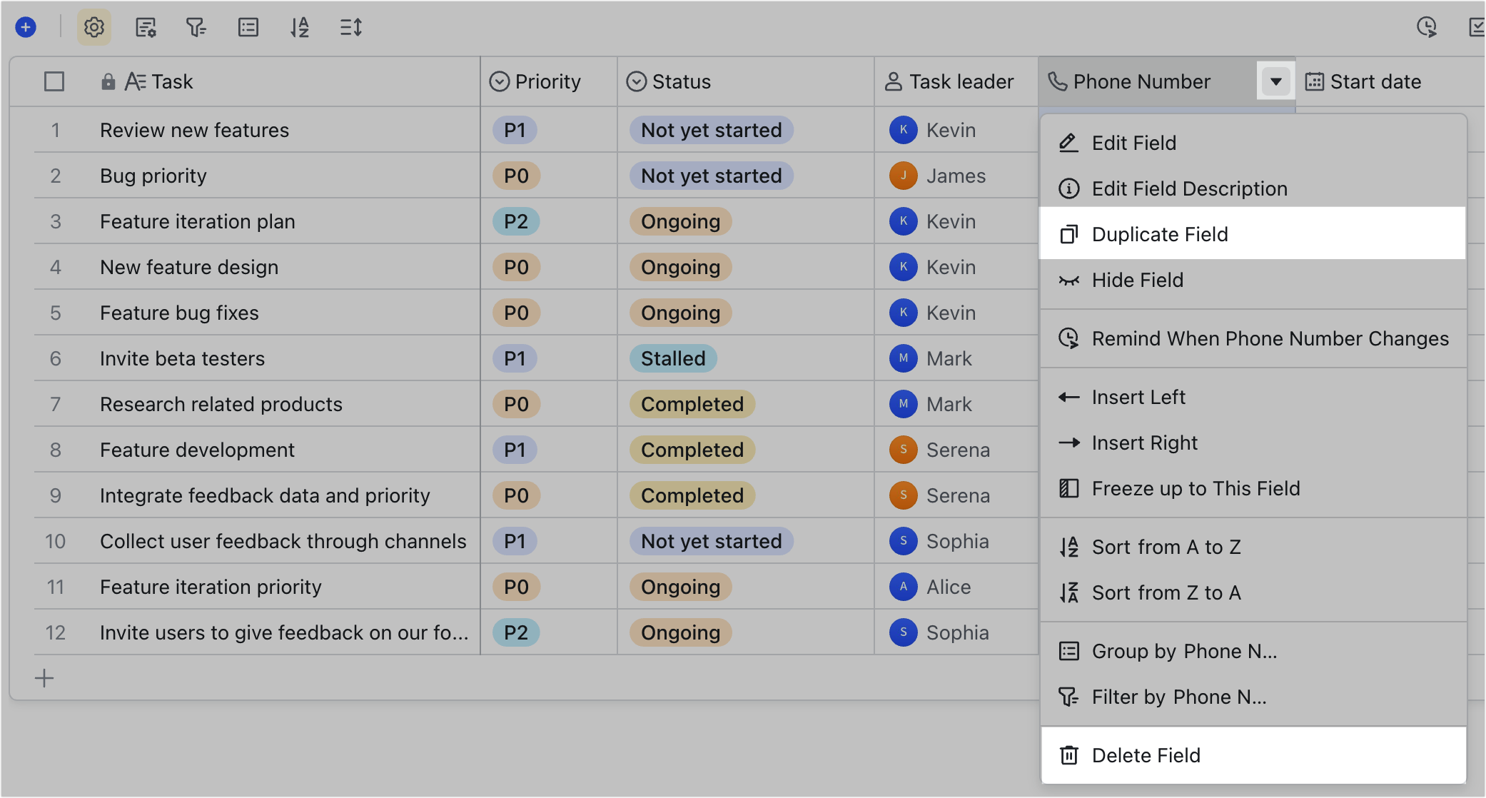 Use phone number fields in Base