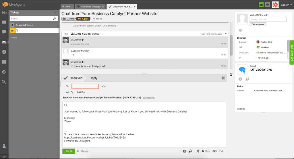 The interface of LiveAgent&nbsp;