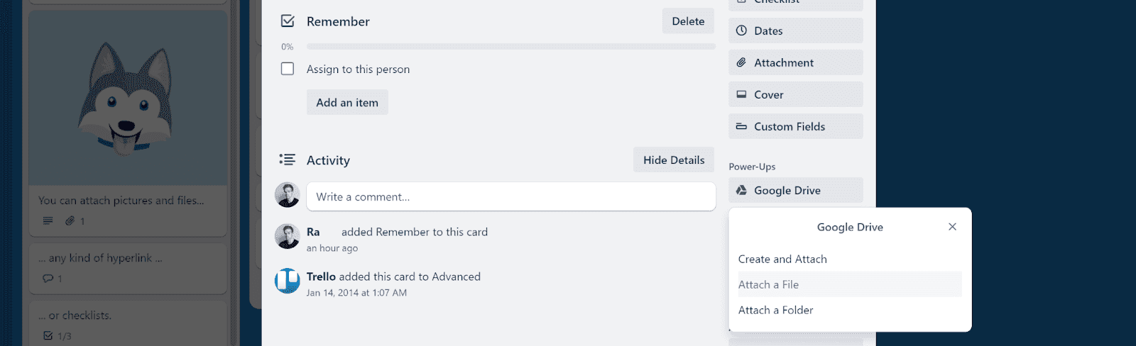 Google Drive Power-Up in a Trello task card