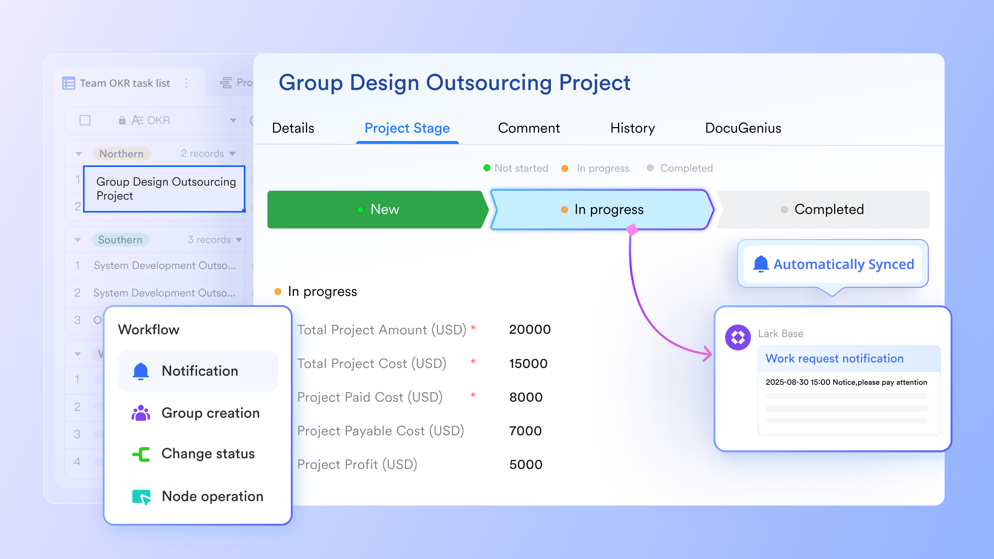 Project stage and workflow interface