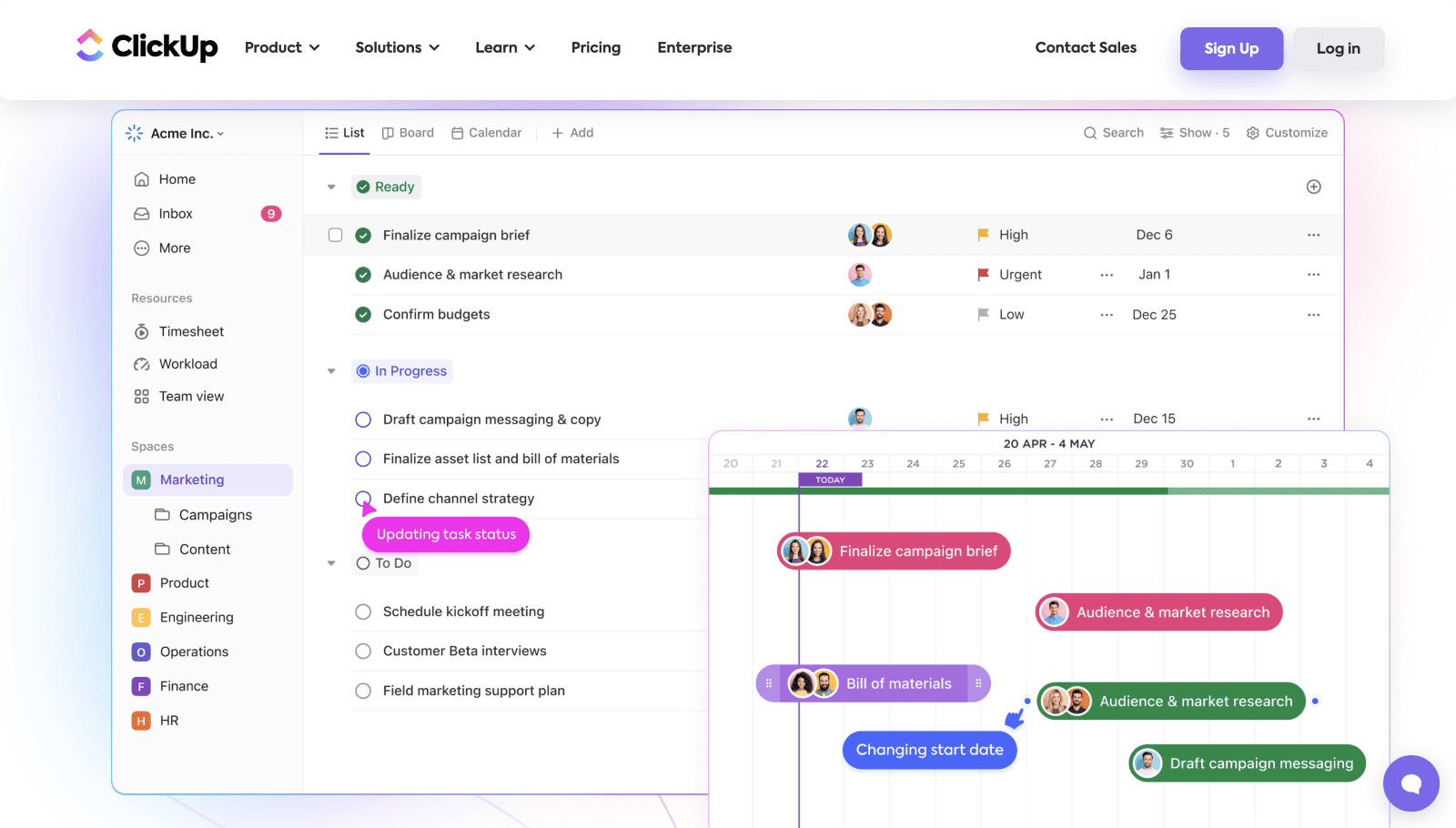 Project planning by Clickup