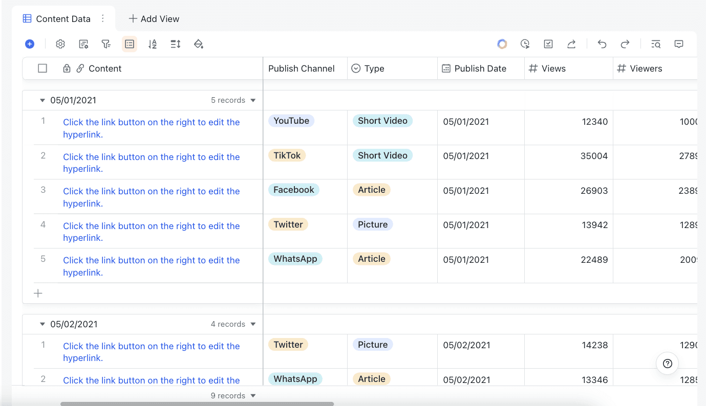 Lark Base’s content data management