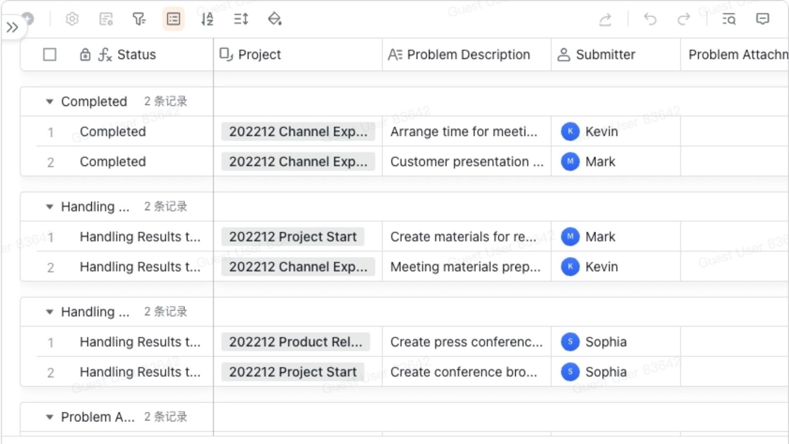 Lark Project Problem Tracker template