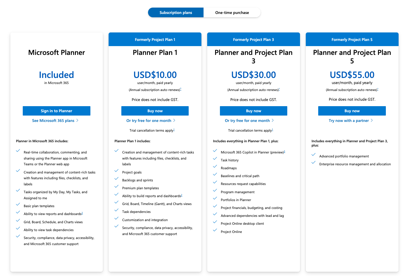 Microsoft project pricing plans