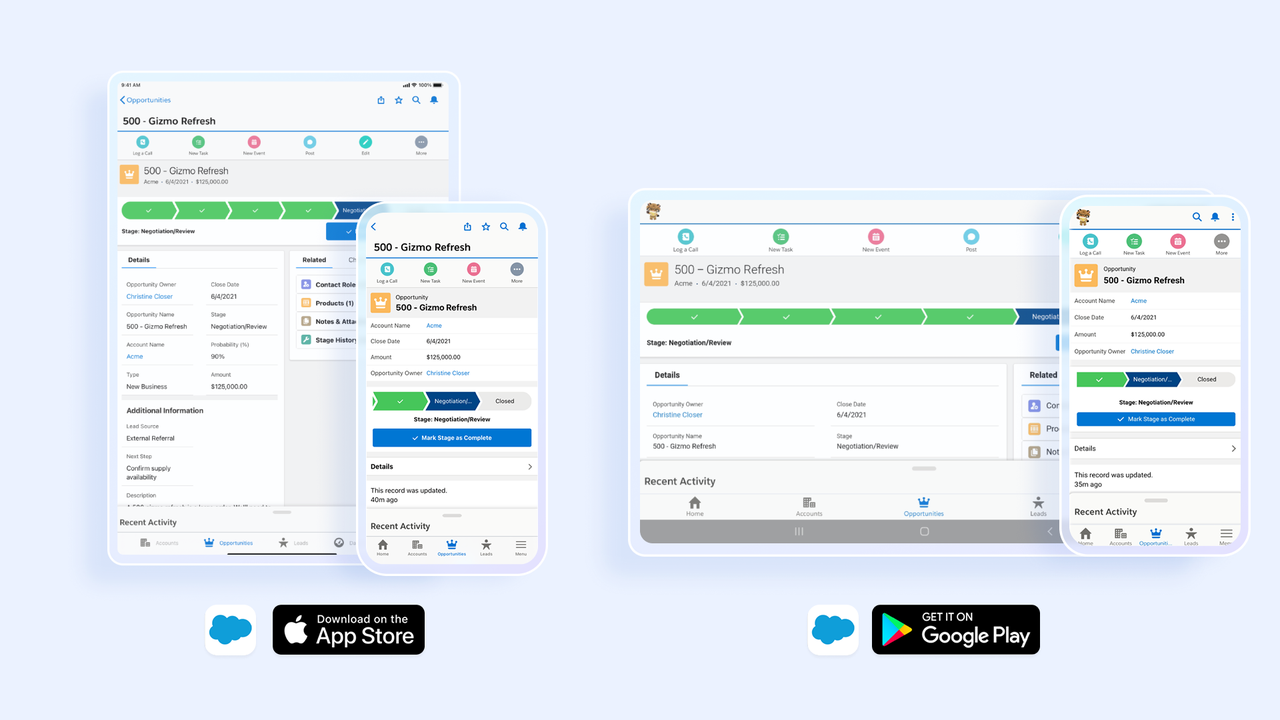 Interface of various app CRM of Salesforce