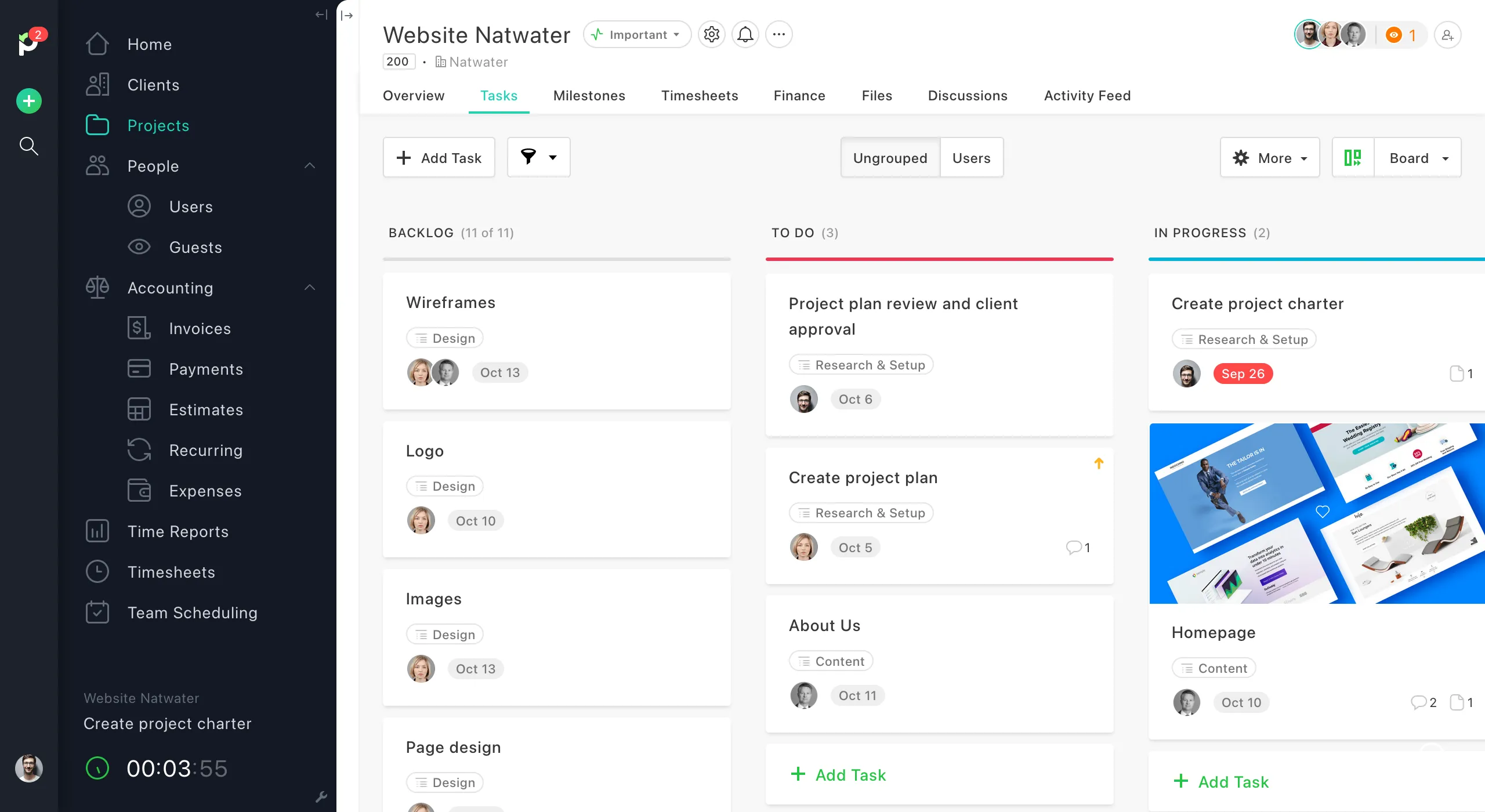 Paymo project overview for creative teams