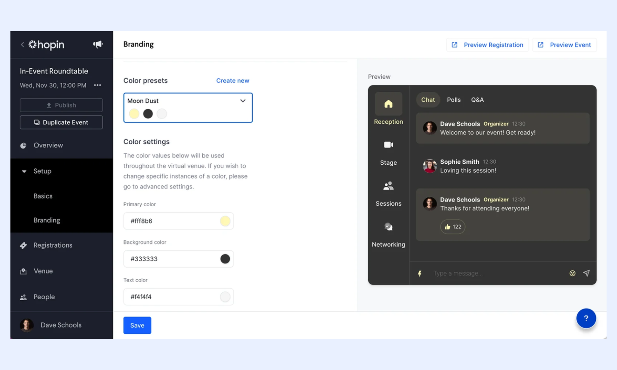 Hopin virtual event platform for online experiences