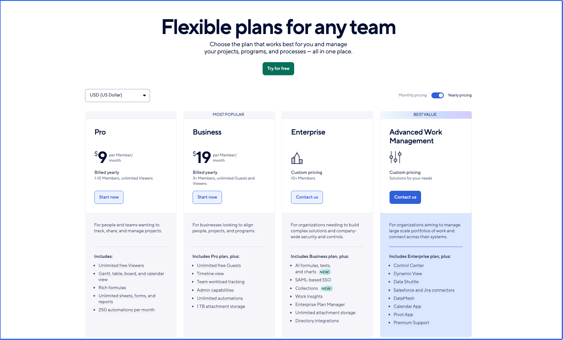 Smartsheet pricing plans
