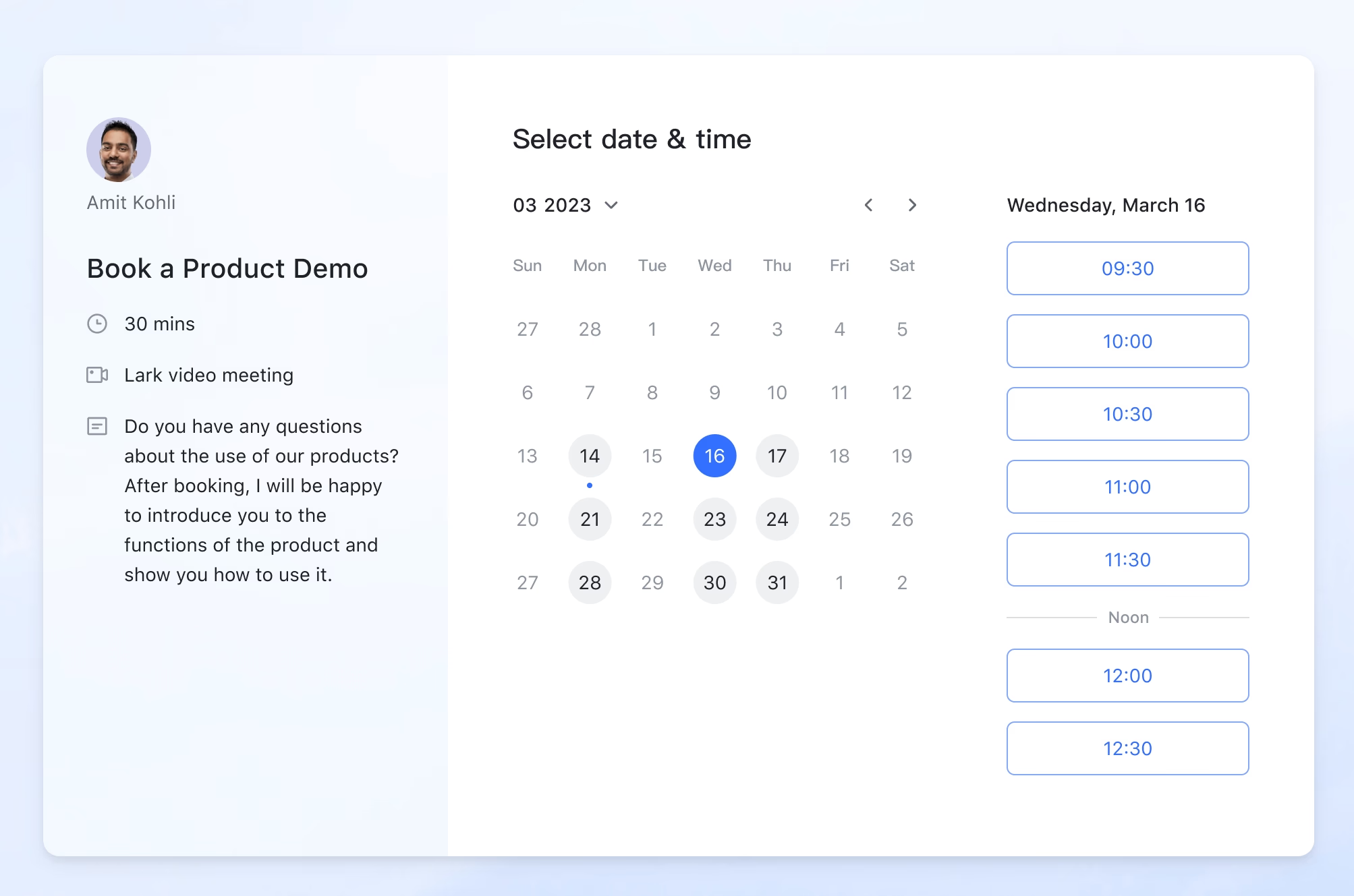 Schedule Lark Meetings using calendar