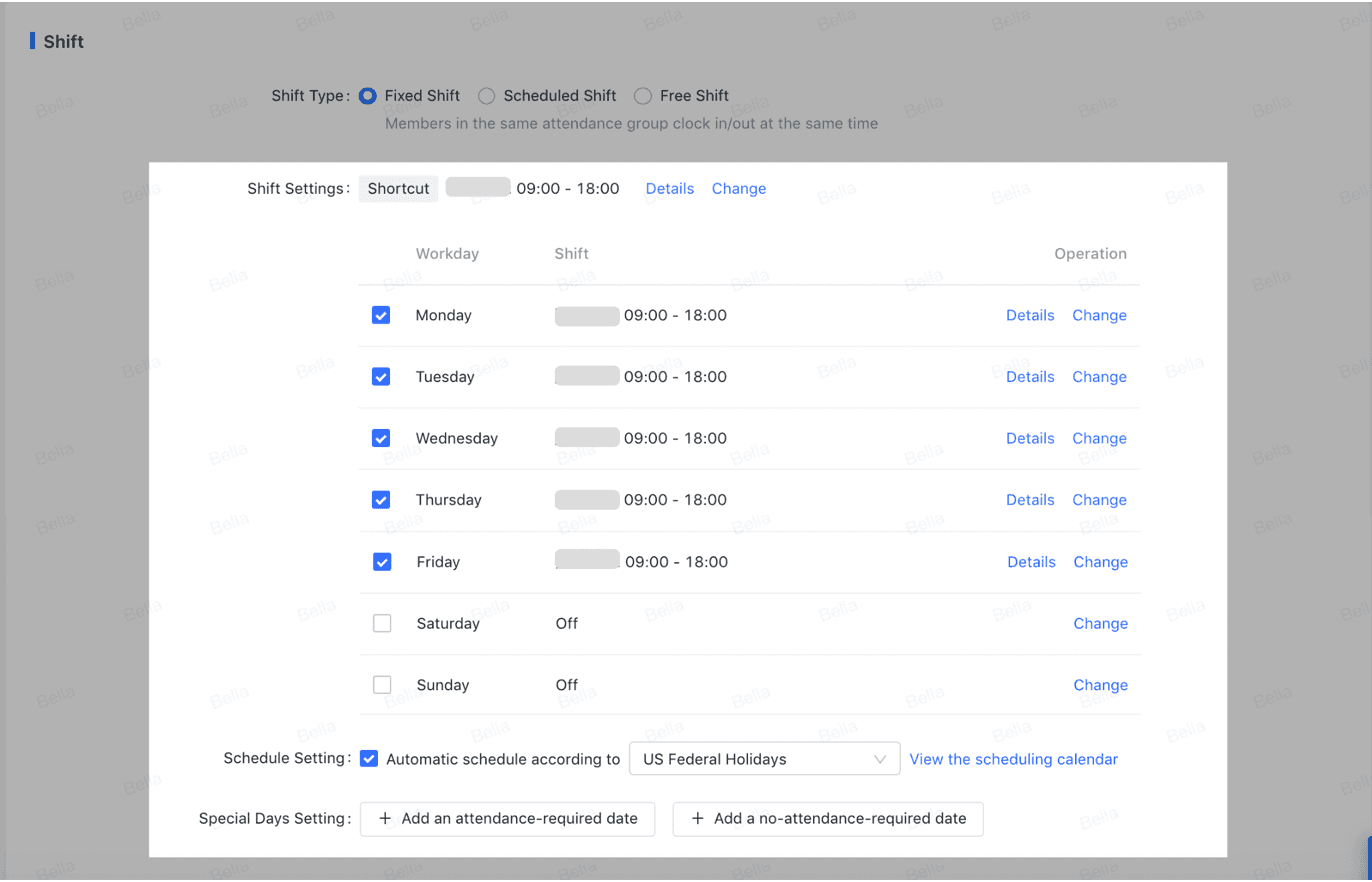Screenshot of scheduling fixed shifts in Lark