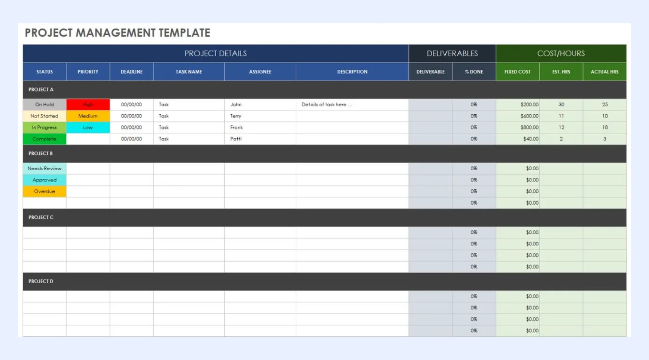 Project management template