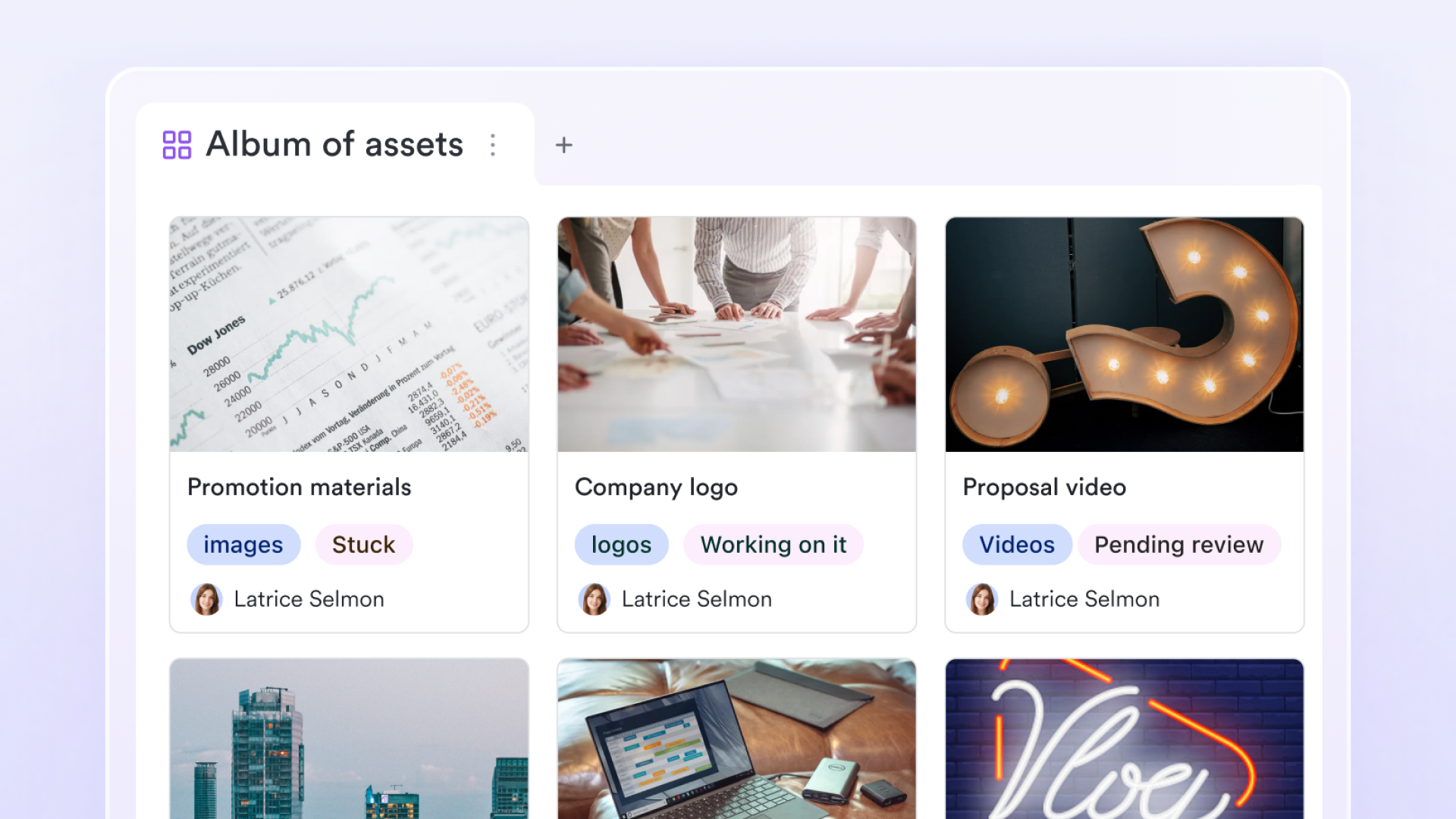 Gallery view for digital assets