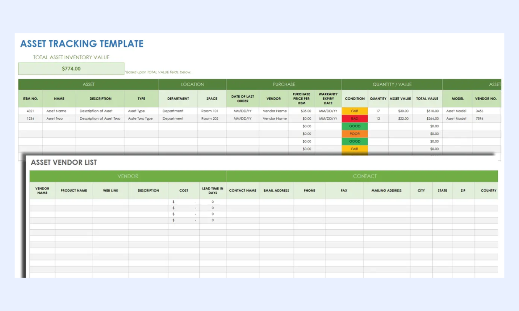 IT asset tracking template for equipment