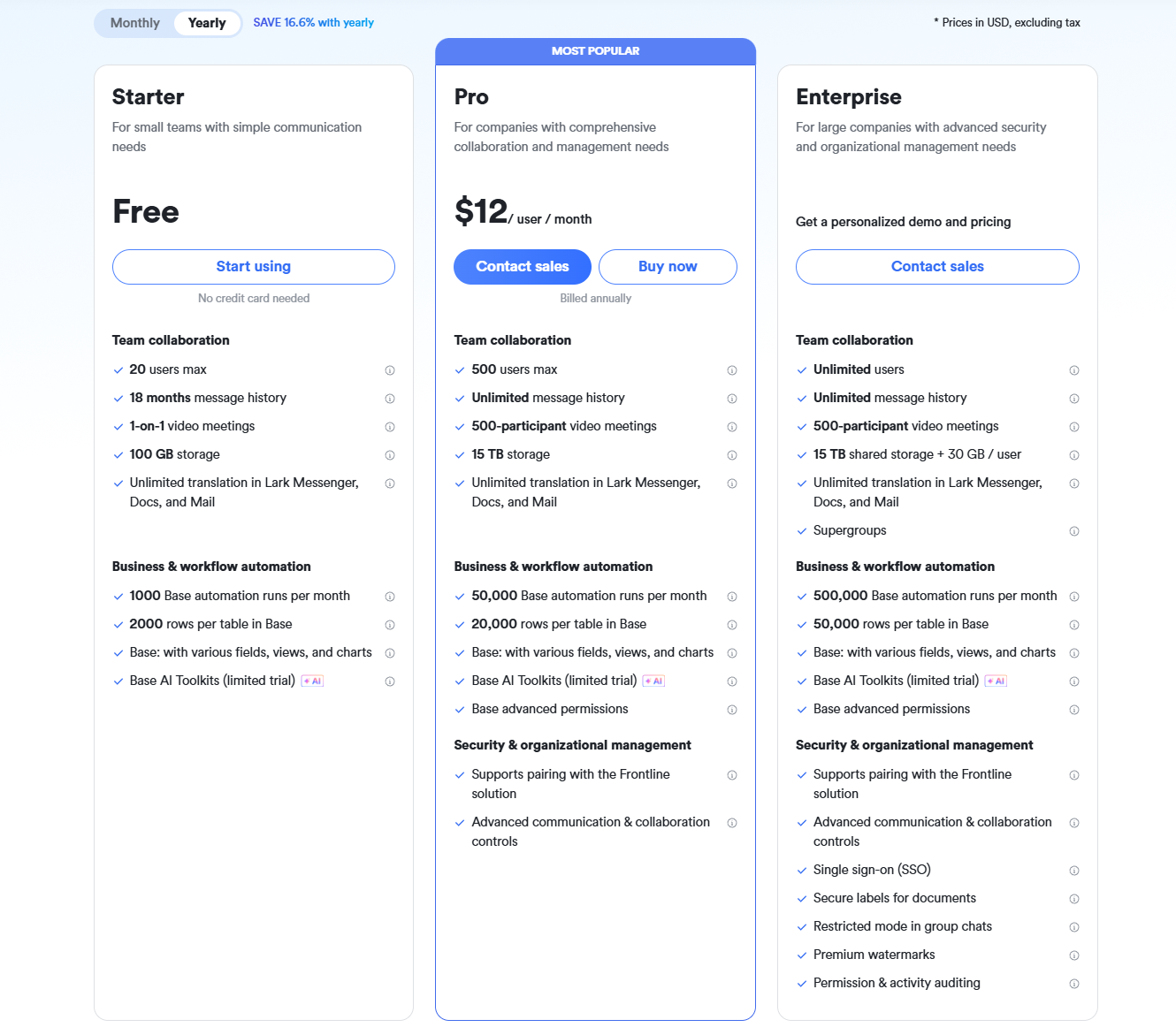 Lark pricing plans